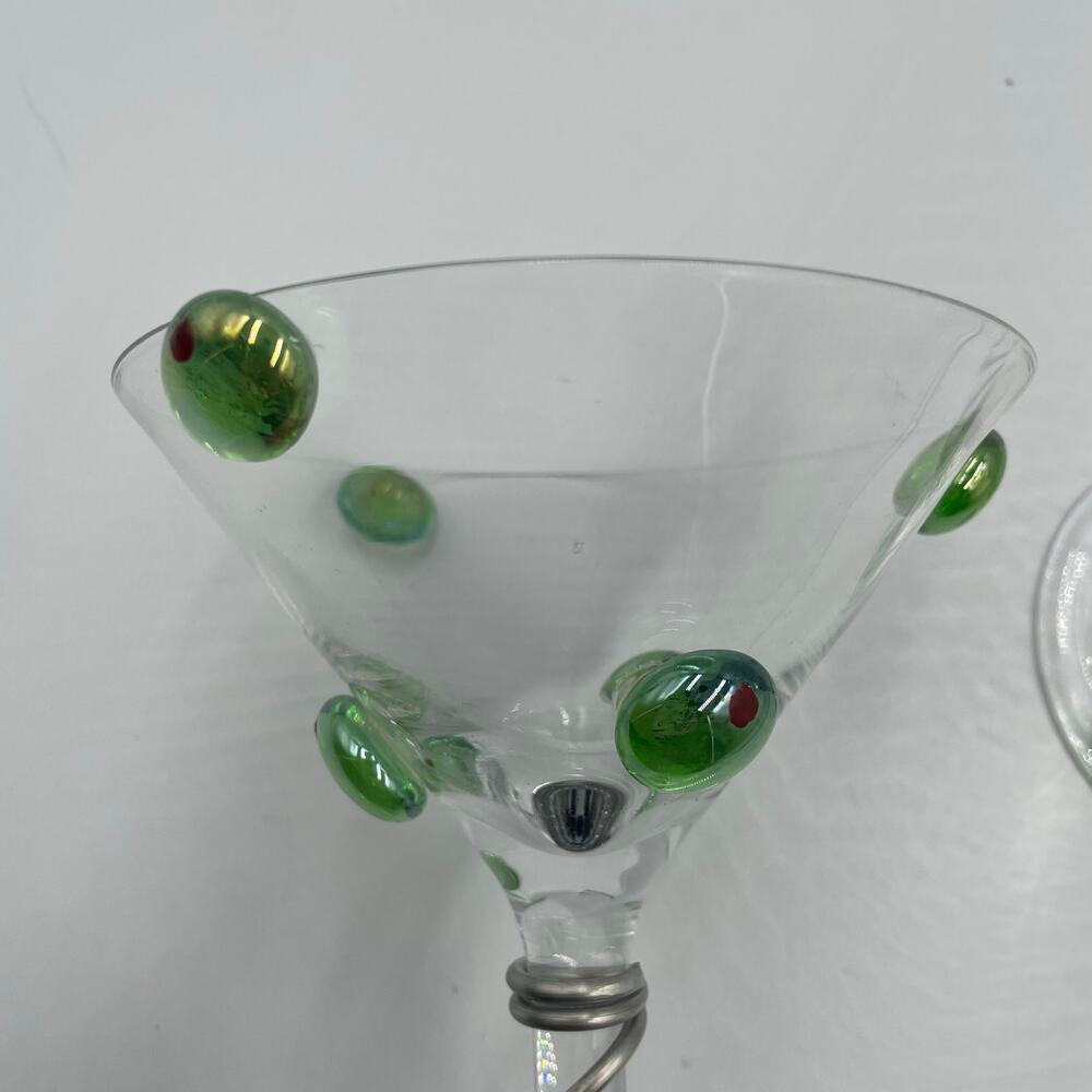 Set of 2 Wire Wrapped Martini Glasses Drinkware with Glass Olives Barware - Picture 6 of 7